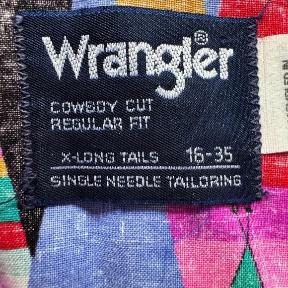 Vintage 80s Wrangler Brushpopper Shirt Mens 16-35 Cowboy Cut Teepee Western - Picture 12 of 16